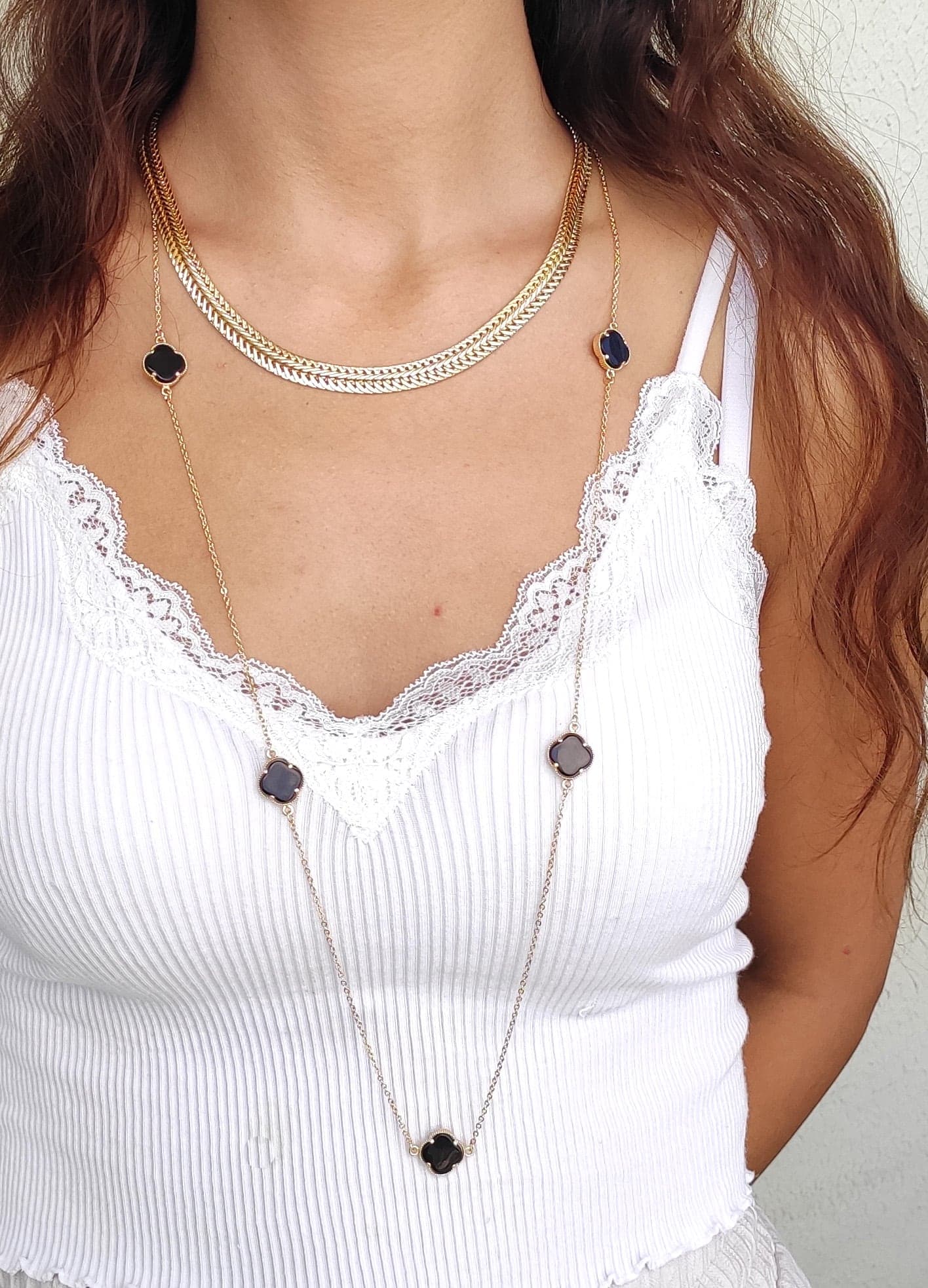 Gold Plated Brass Clover Detailed Mother-of-Pearl Necklace