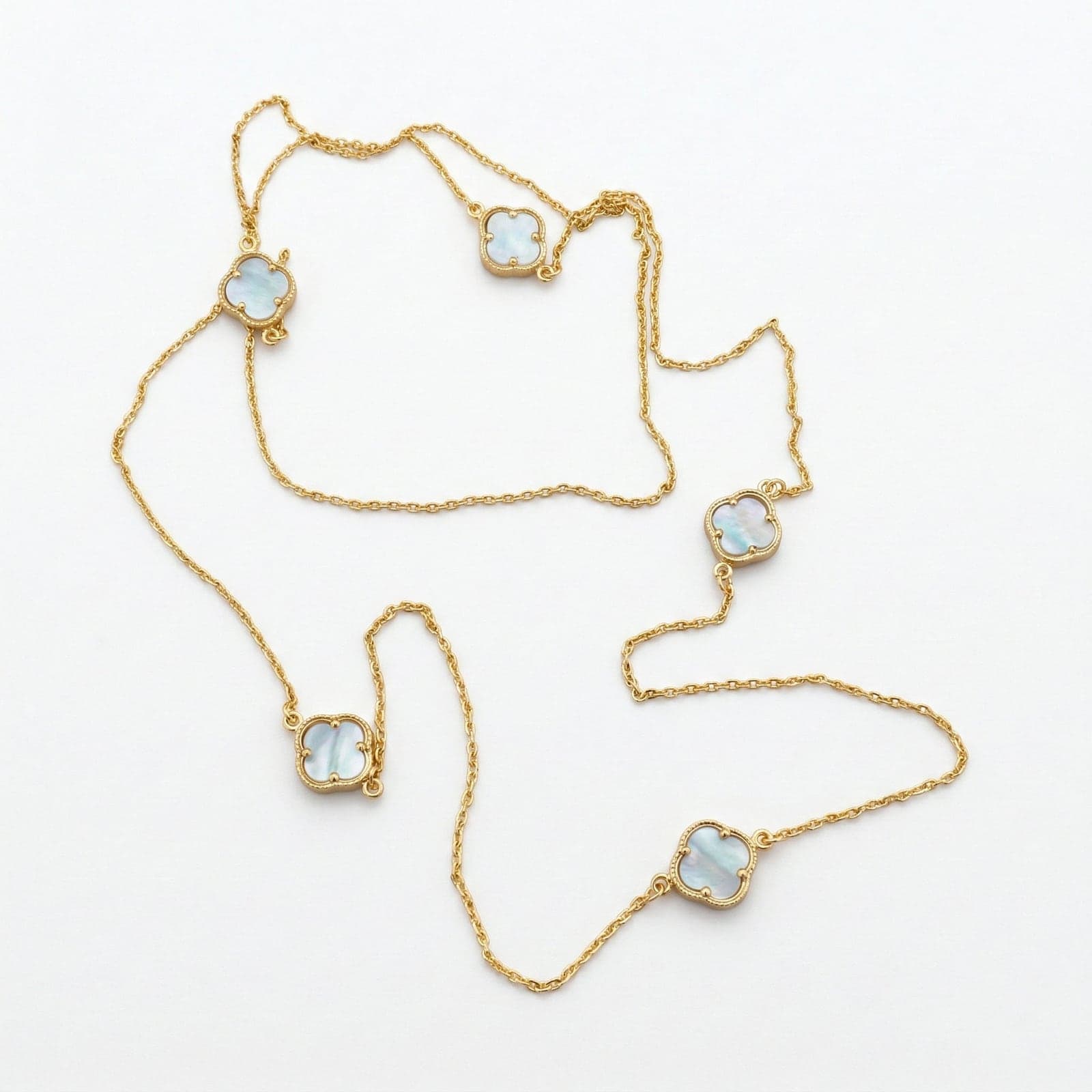 Gold Plated Brass Clover Detailed Mother-of-Pearl Necklace