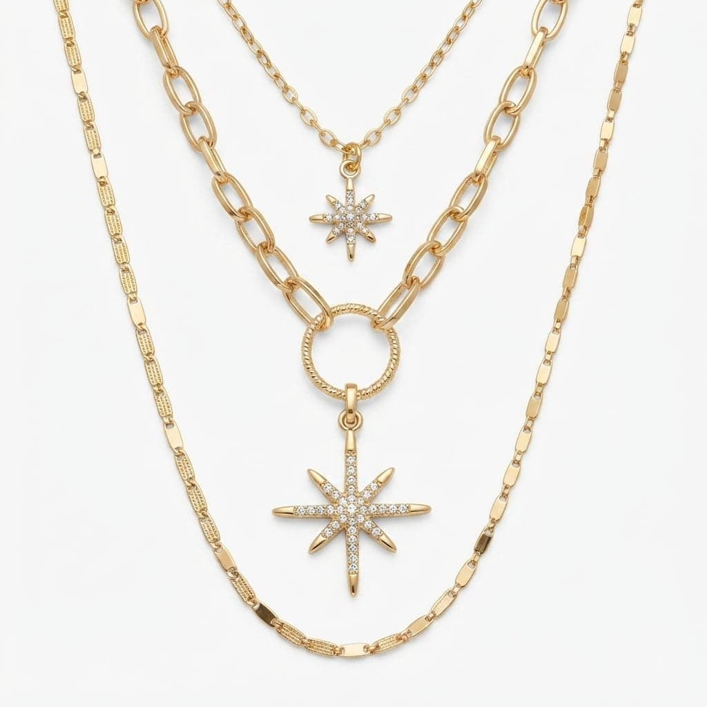Gold Plated Brass Zircon Stone Pole Star Pendant Necklace