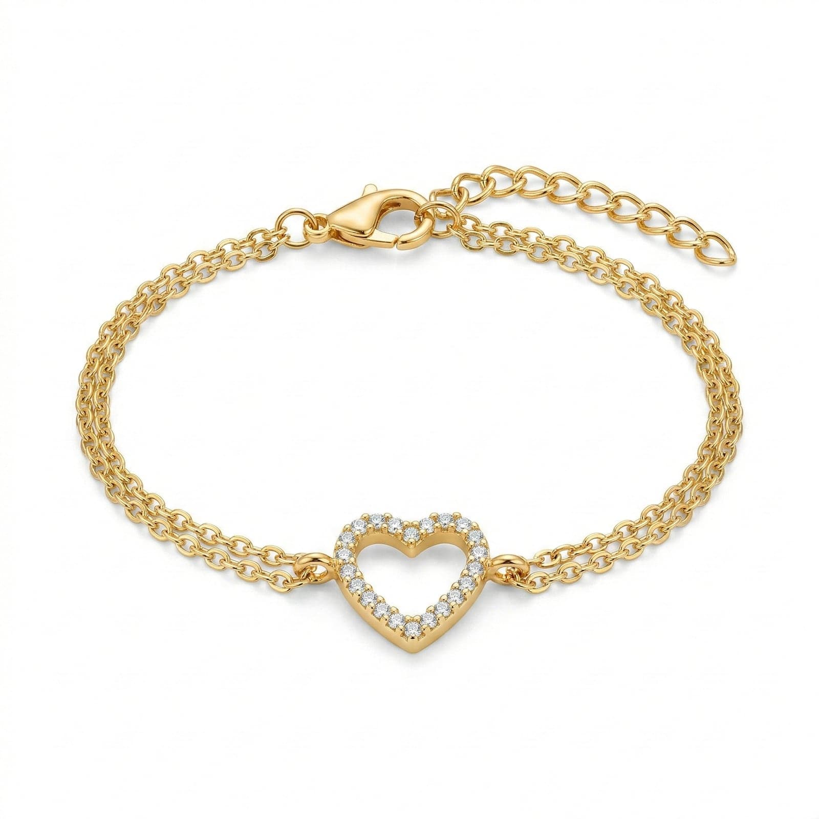 Heart Detail Bracelet with Gold Plated Zircon Stone on Brass