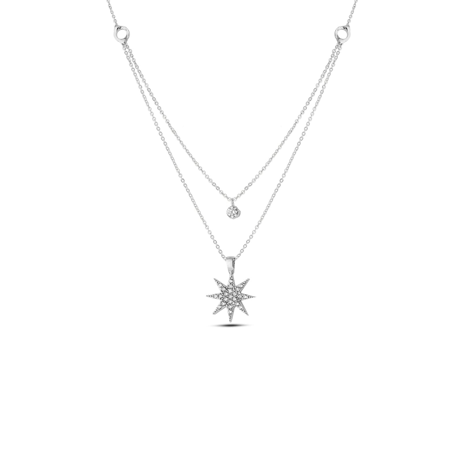 Pole Star Dangle Necklace With Silver Color Zircon Stone On Brass