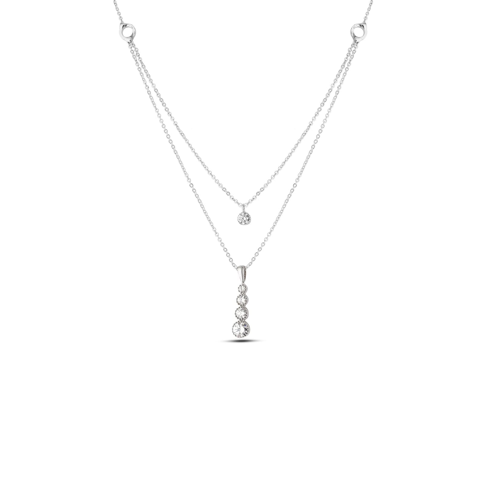 Silver Color Zircon Stone on Brass Waterway Double Necklace