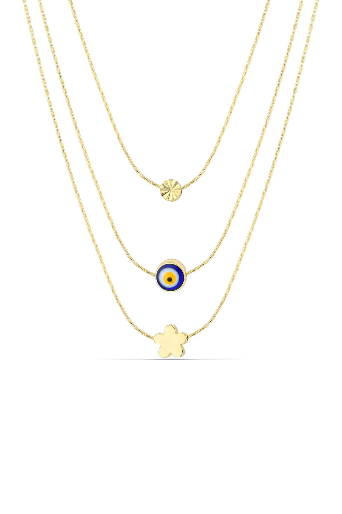 Brass Gold Plated Evil Eye Beads and Star Pendant Necklace