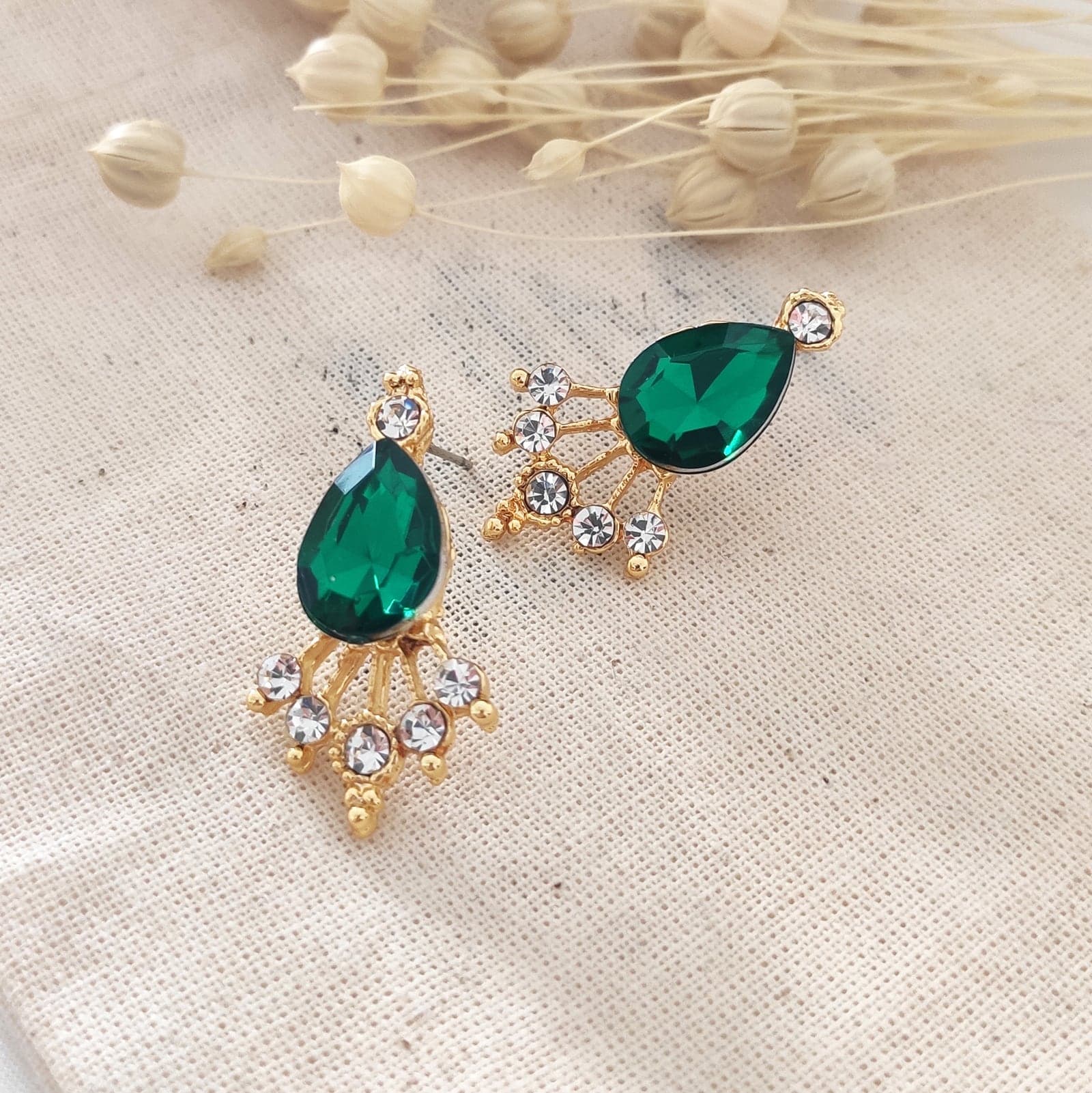 Earrings with Gold Plated Zircon Stone and Agate Stone on Brass