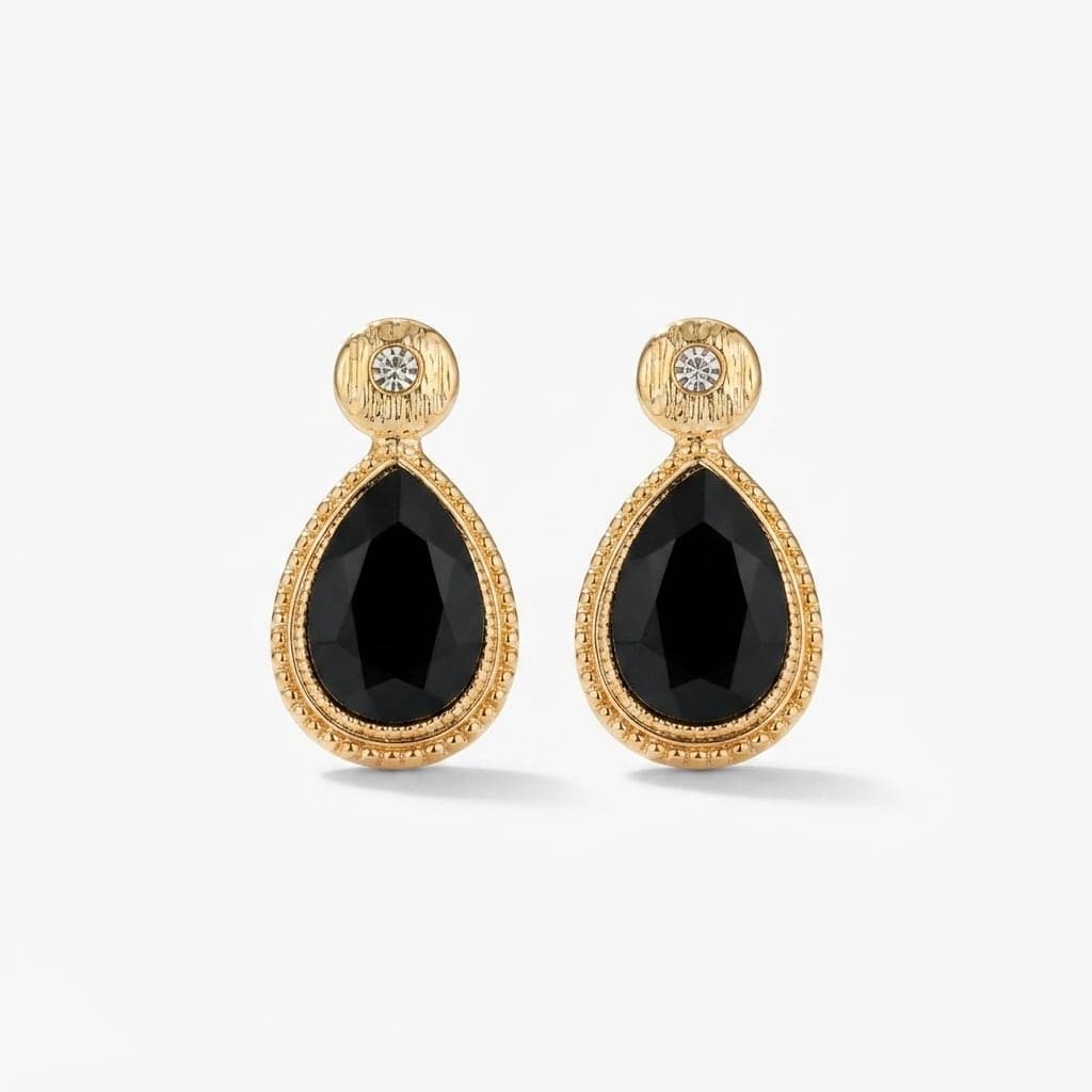 Earrings with Gold Plated Zircon Stone and Agate Stone on Brass