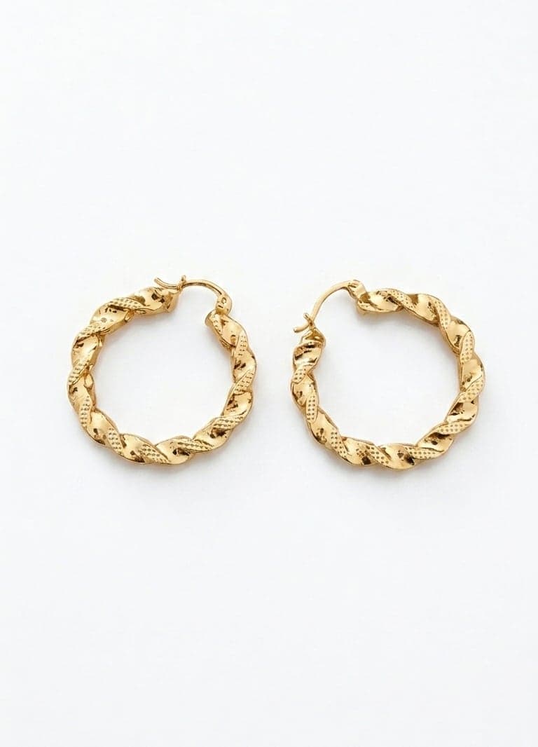 Gold Plated Brass Stud Detailed Hoop Earrings