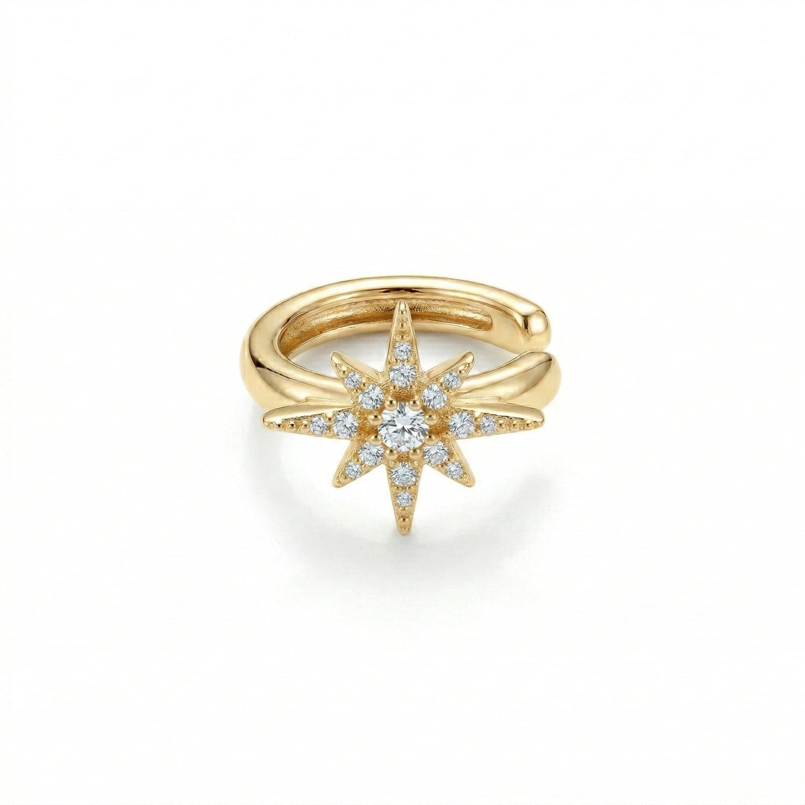 Polar star cartilage earrings with gold-tone zircon stones on brass