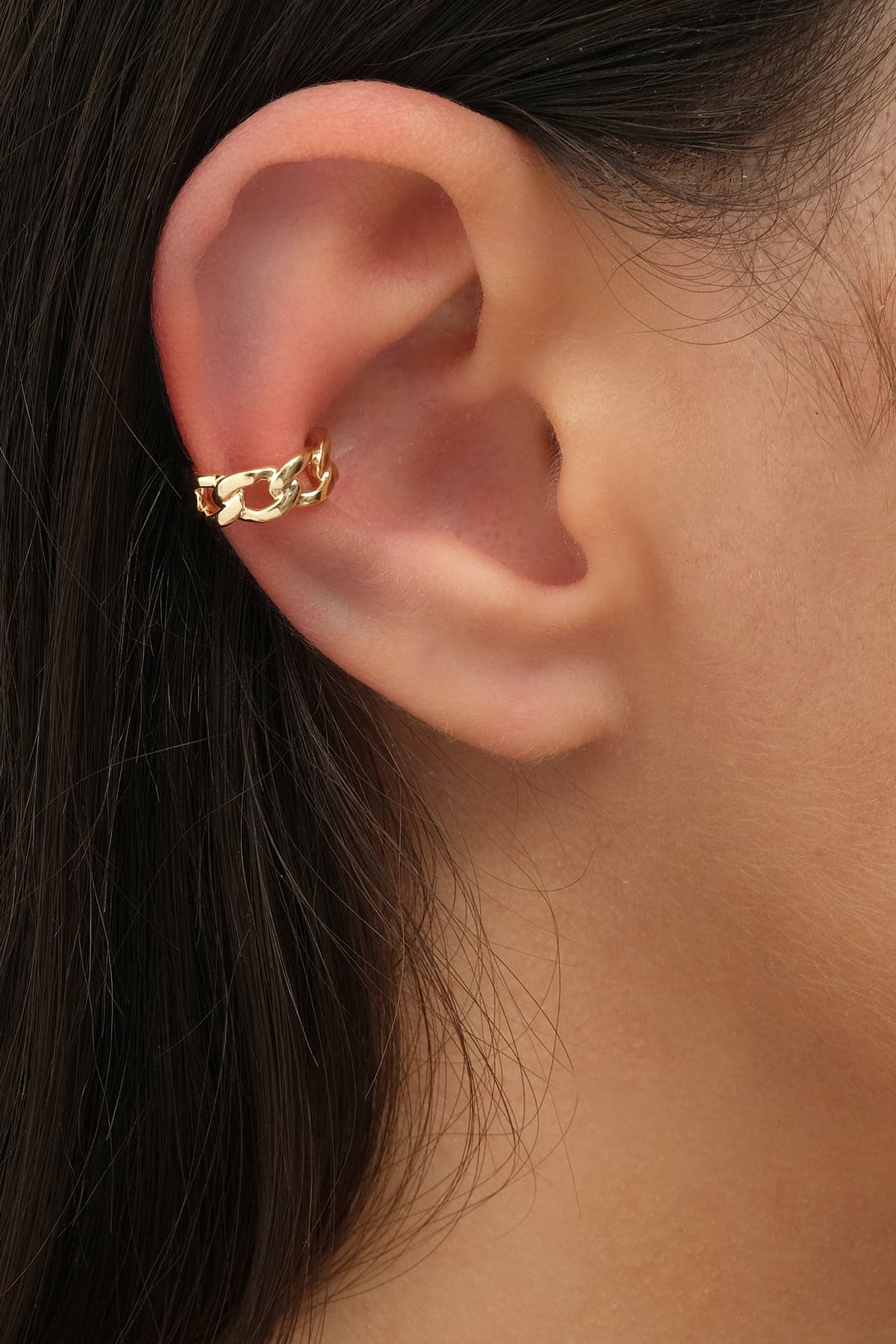 Gold Plated Brass Chain Detailed Cartilage Earrings