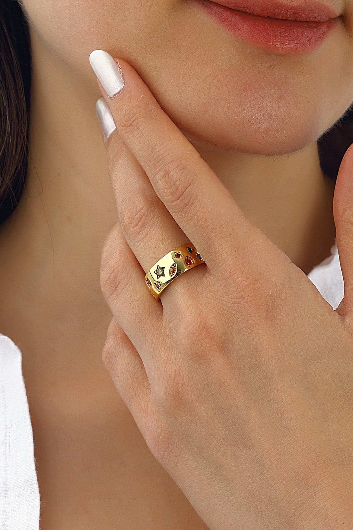 Gold Tone Colored Zircon Stone Over Brass Ring