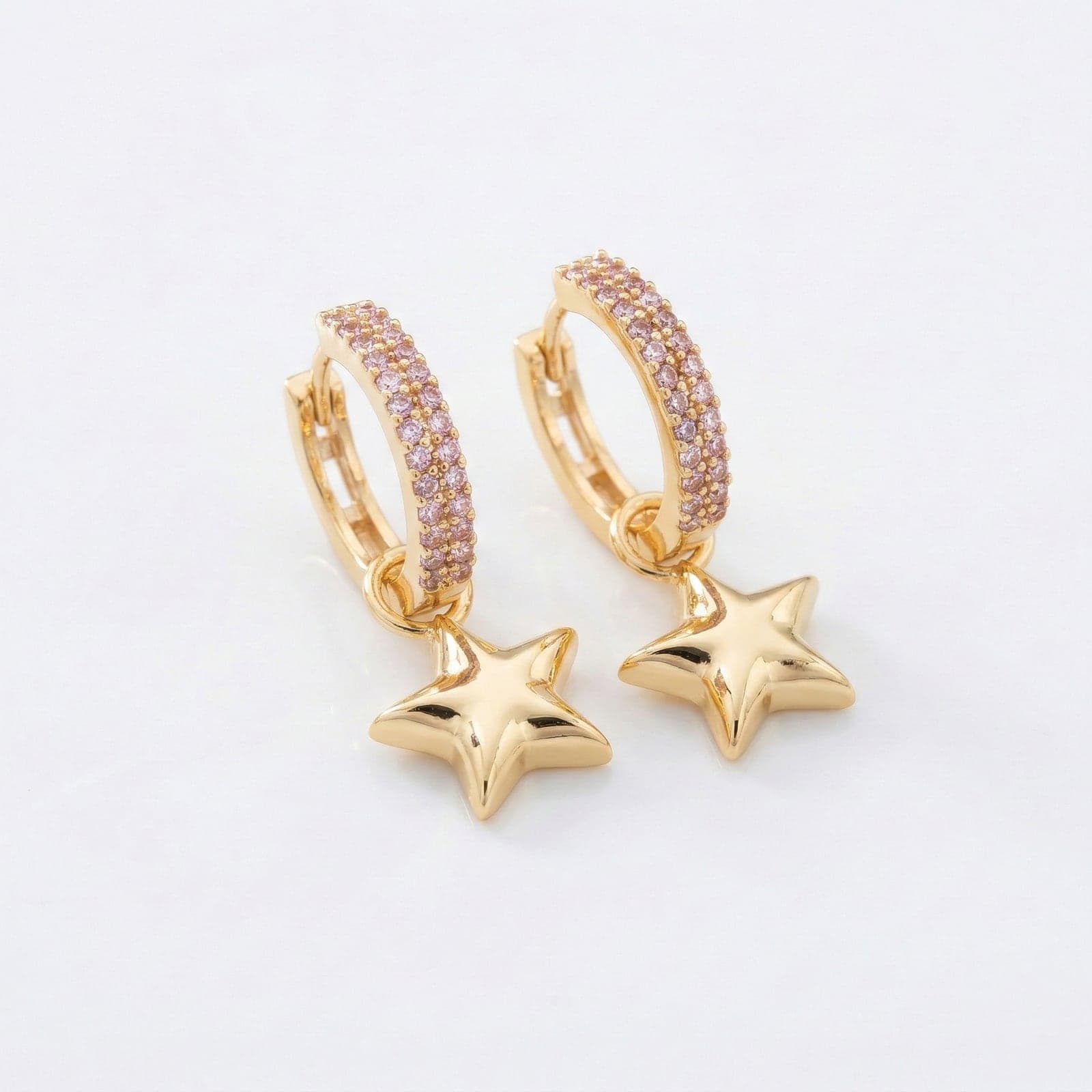 Gold Plated Zircon Stone Star Dangle Earrings on Brass