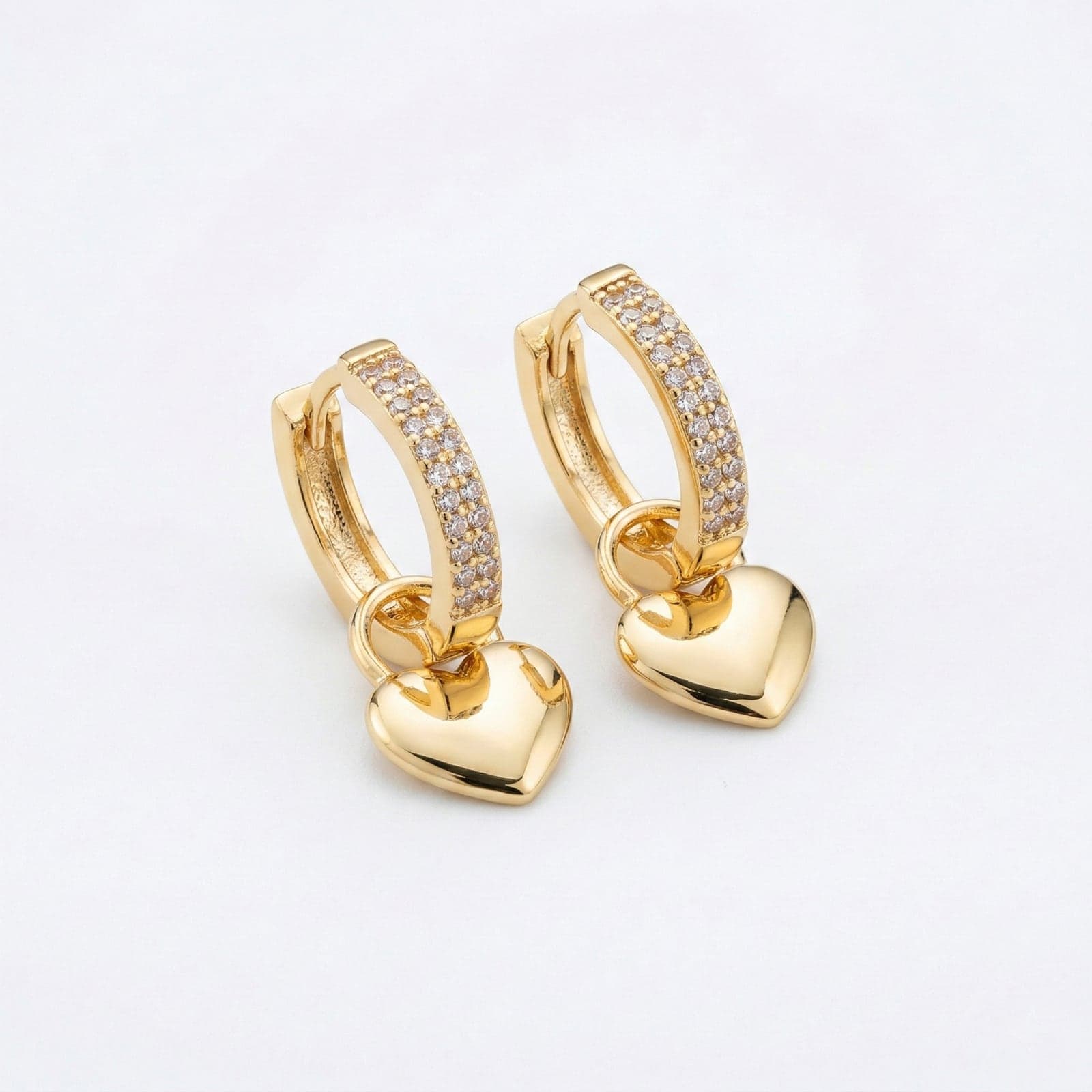 Gold Plated Zircon Heart Star Stud Earrings on Brass