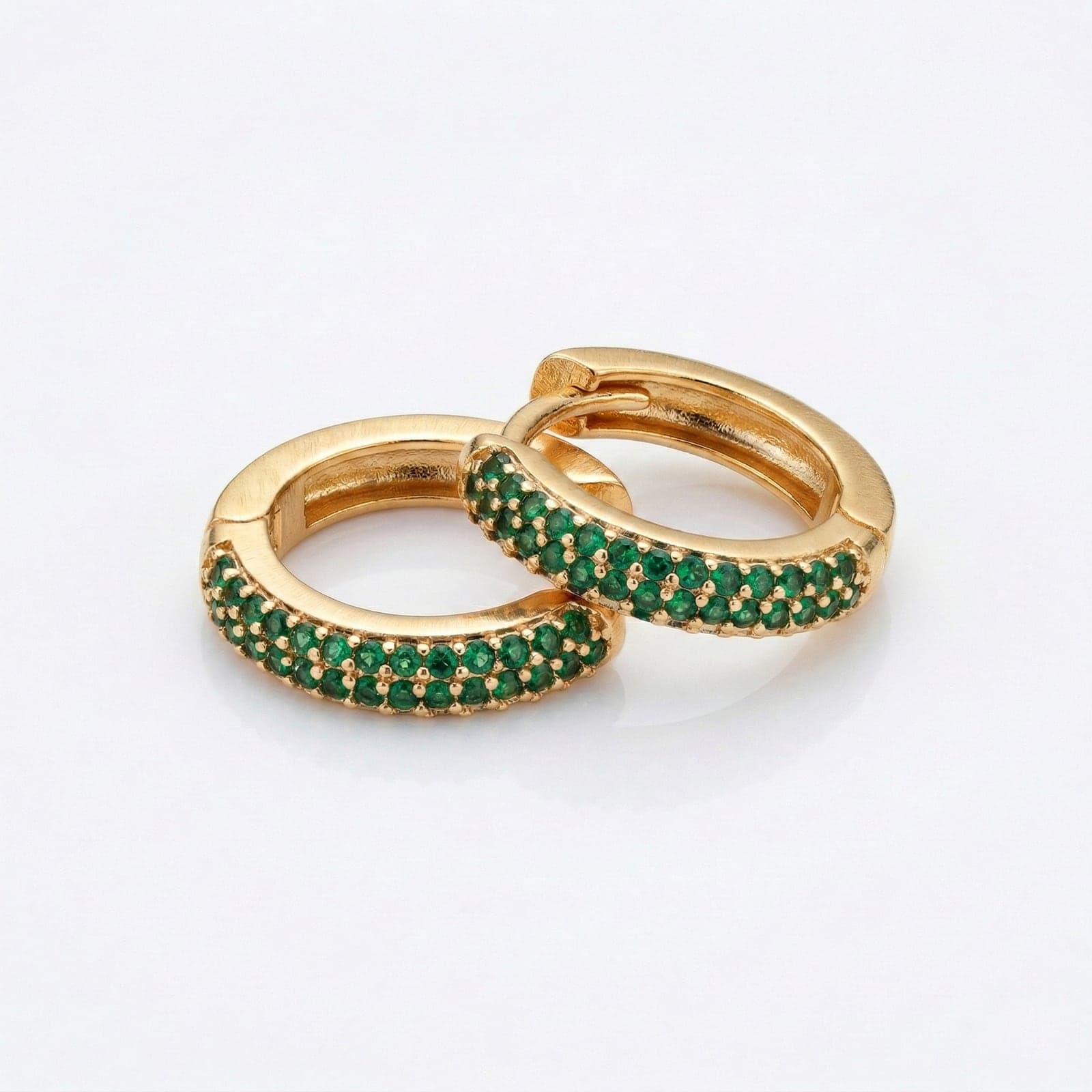 Gold Plated Green Zircon Hoop Earrings on Brass