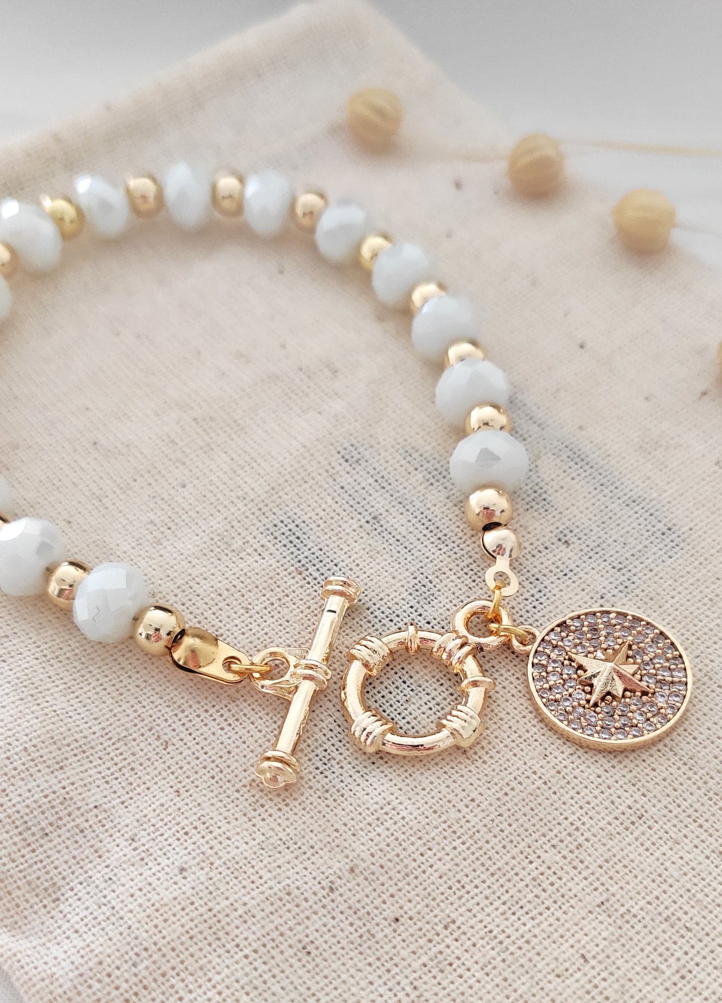 Brass Gold Plated Zircon Stone Pole Star Dangle Crystal Stone Bracelet