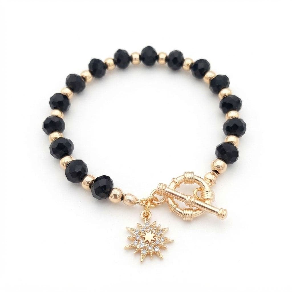Gold Plated Brass Zircon Stone Sun Dangle Crystal Stone Detailed Bracelet