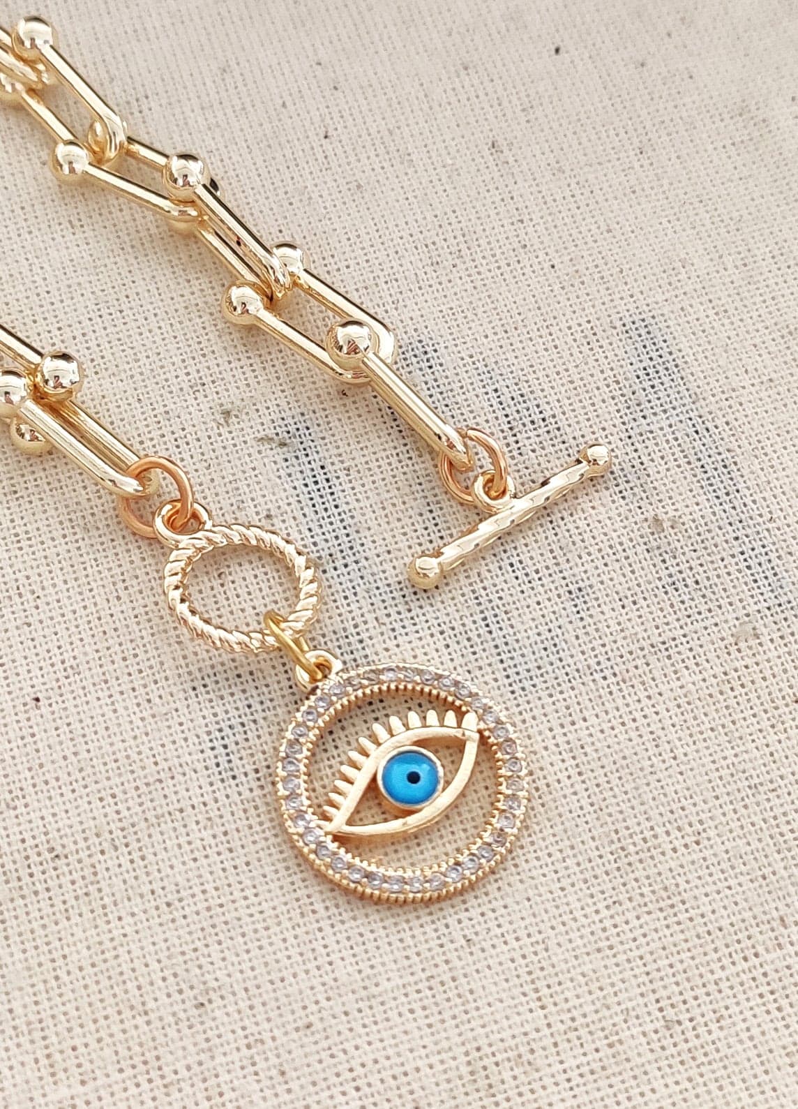 Brass Gold Plated Zircon Stone Eye Dangle Bracelet