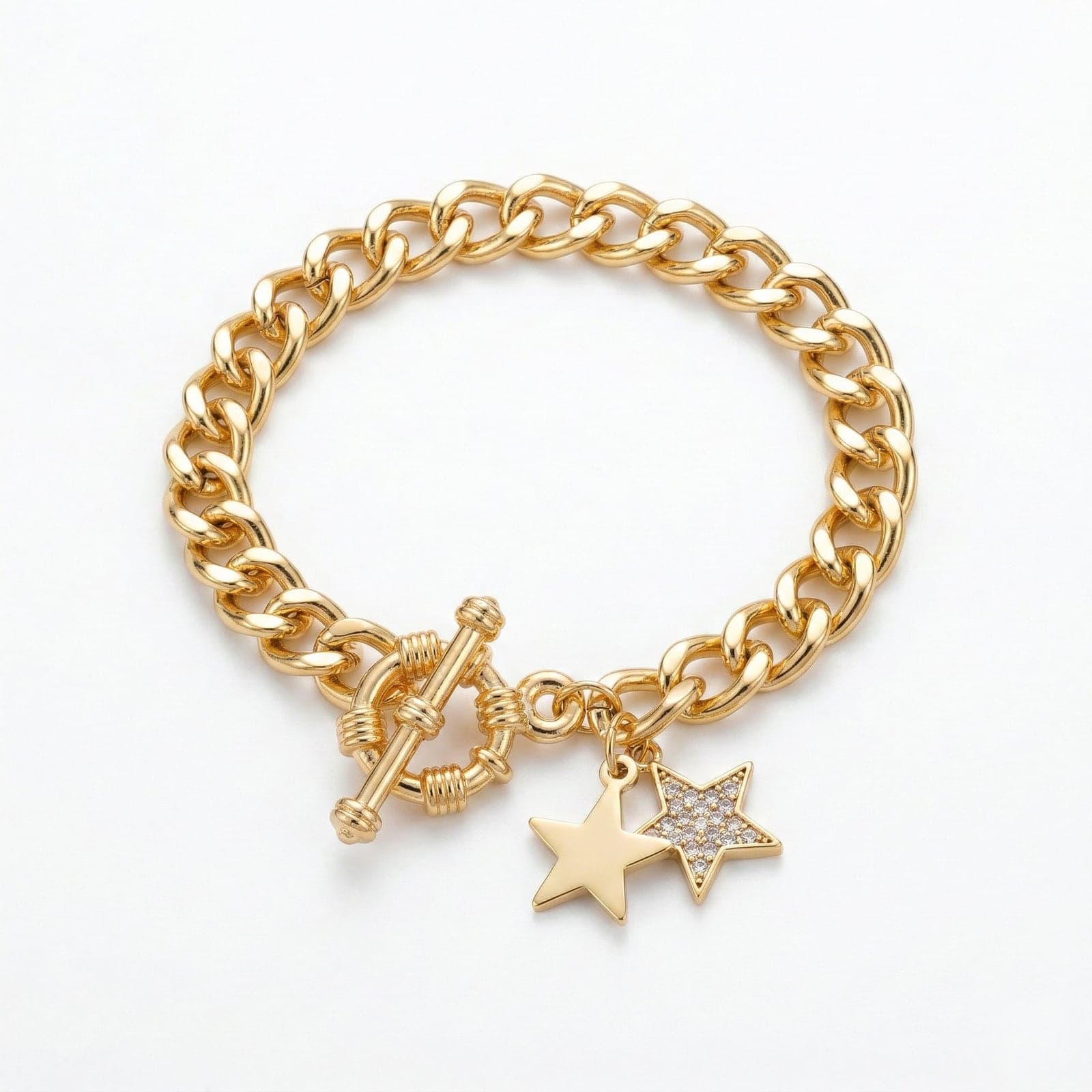 Gold Plated Zircon Stone Star Dangle Bracelet on Brass