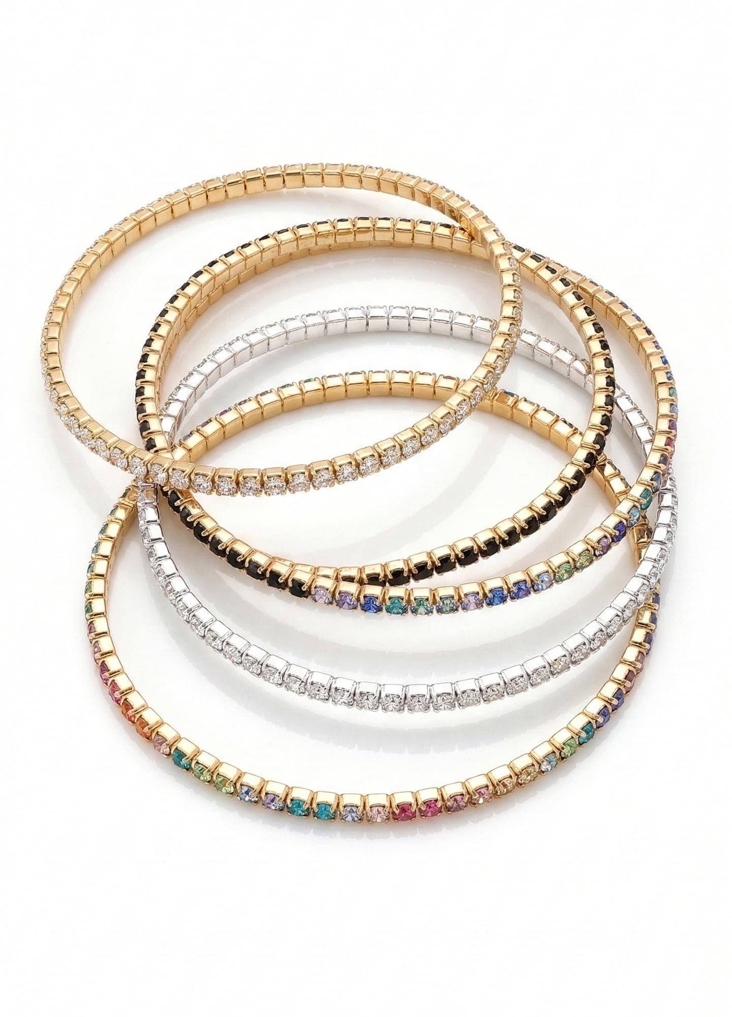 Adjustable 5-Piece Bracelet Set with Mixed Colored Zircon Stone Strings
