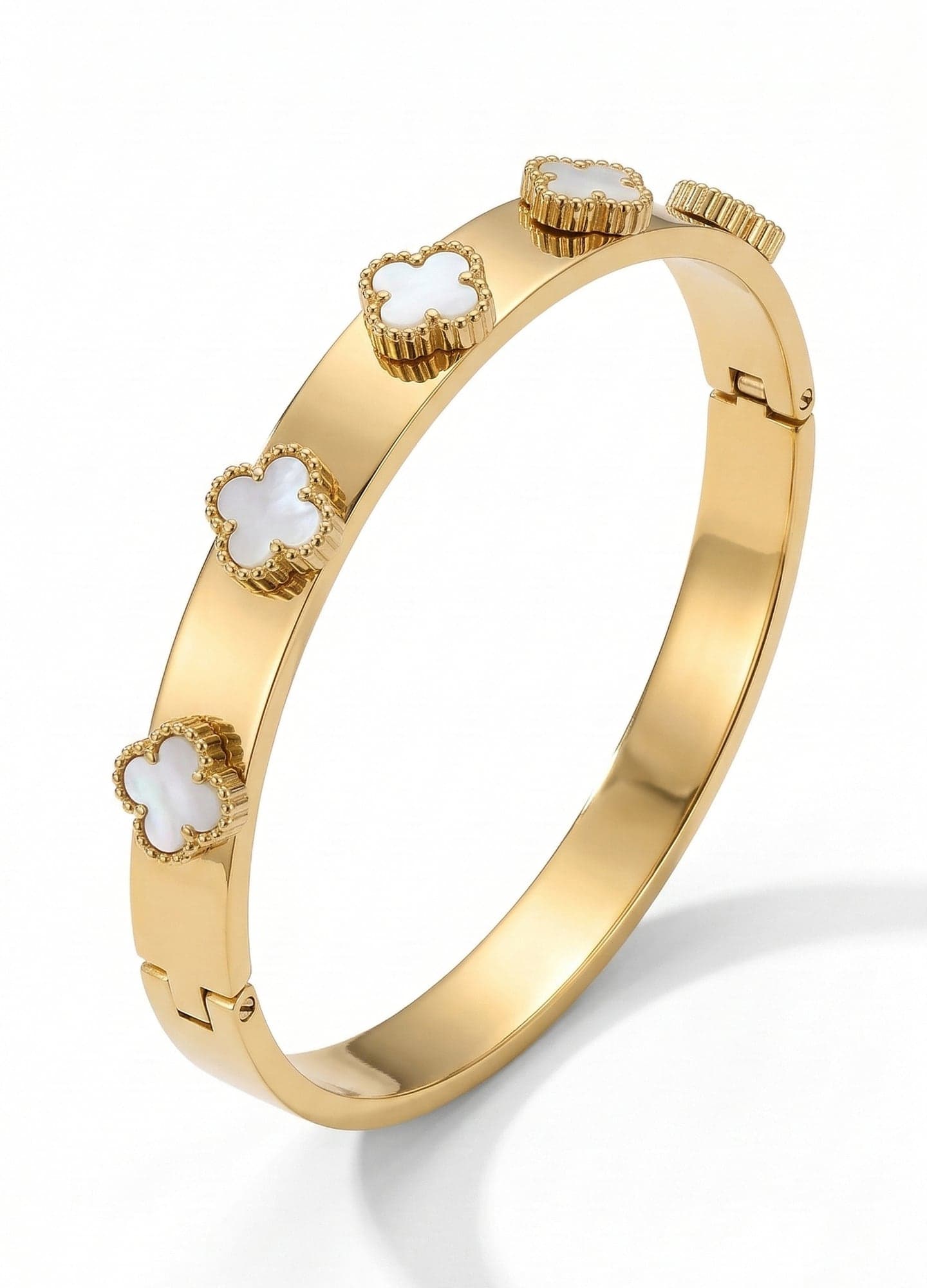 Gold-Plated Steel, Clover-Detailed Cuff Bracelet