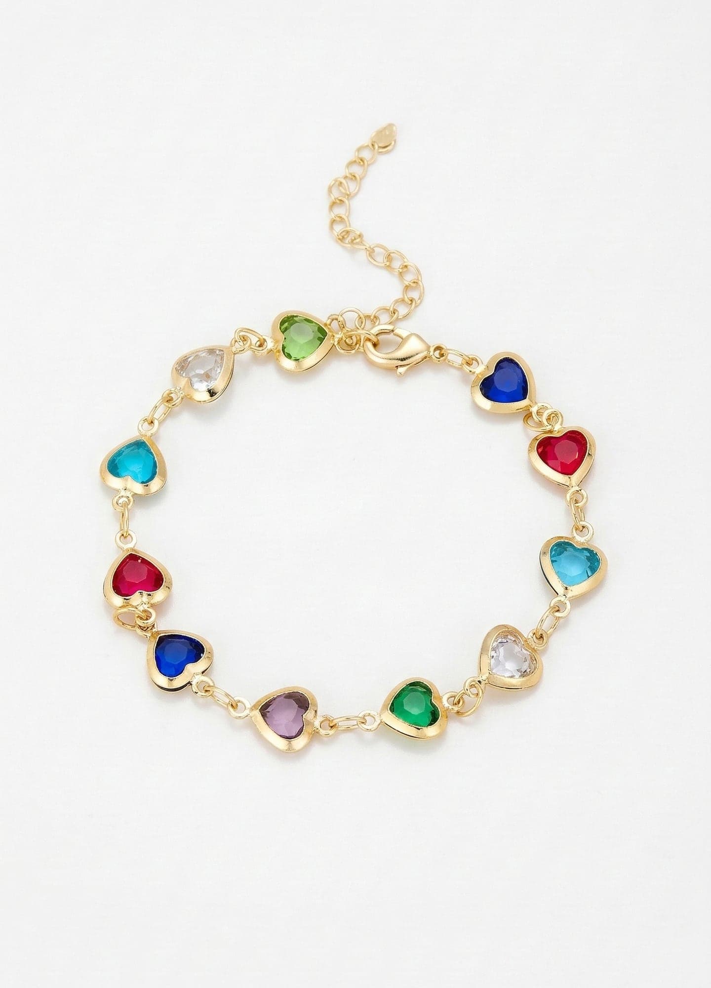 Gold-Plated Brass, Zircon Stone Heart Chain Bracelet