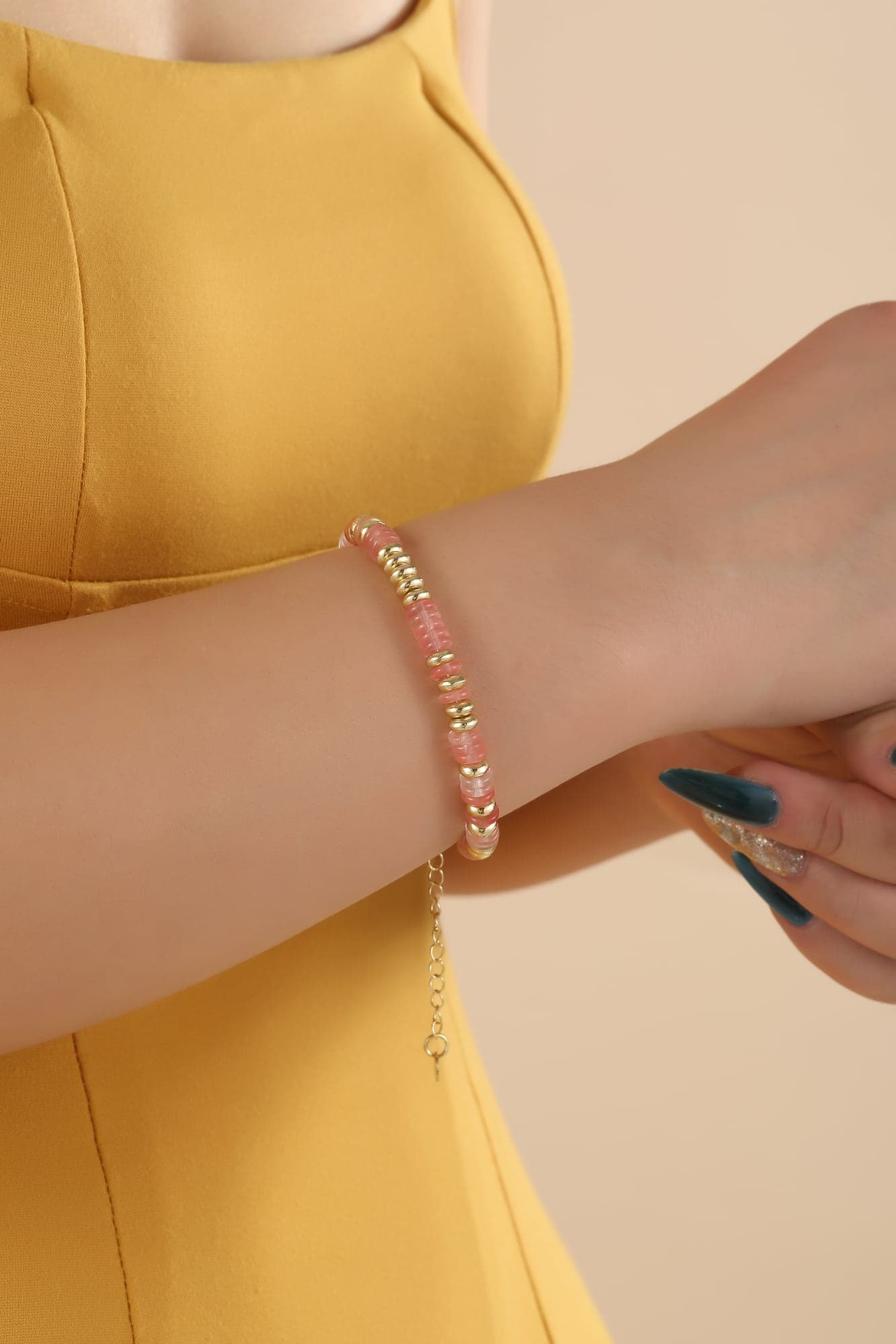 Gold-Plated Brass, Agate Stone Bracelet