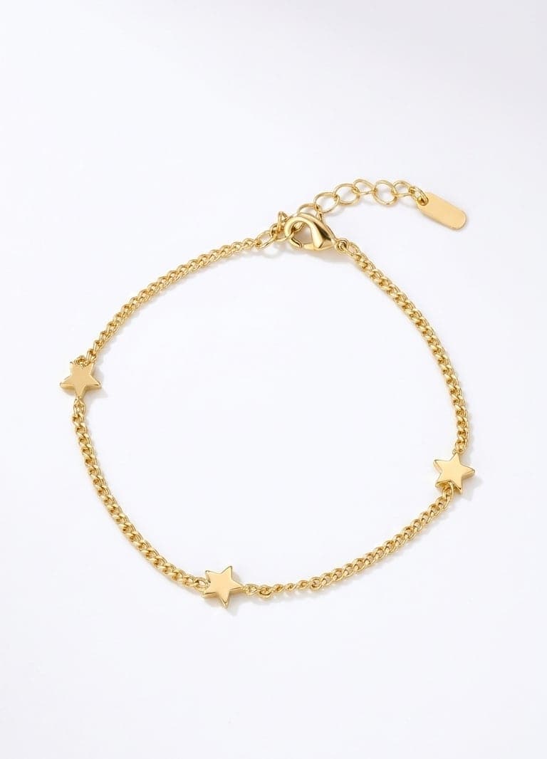 Gold-Plated Brass Chain Bracelet with Star Details