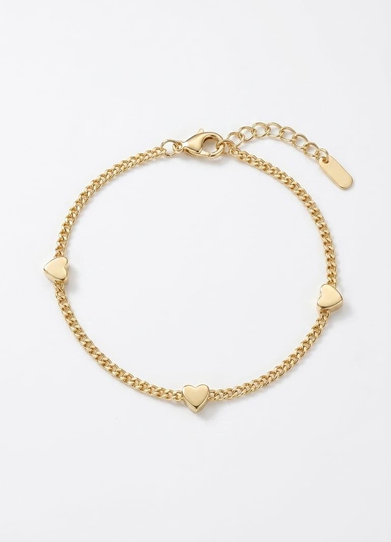 Gold-Plated Brass, Heart-Detailed Chain Bracelet