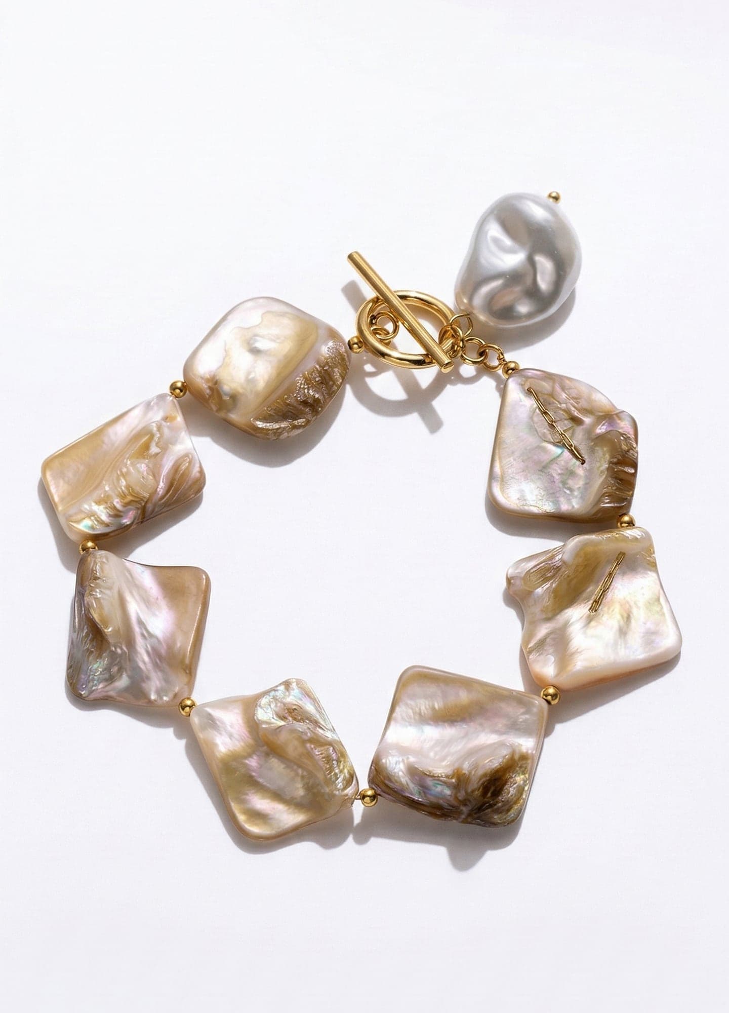 Gold-Plated Brass, Cultured Pearl Strung, Plastic Pearl Dangling Bracelet