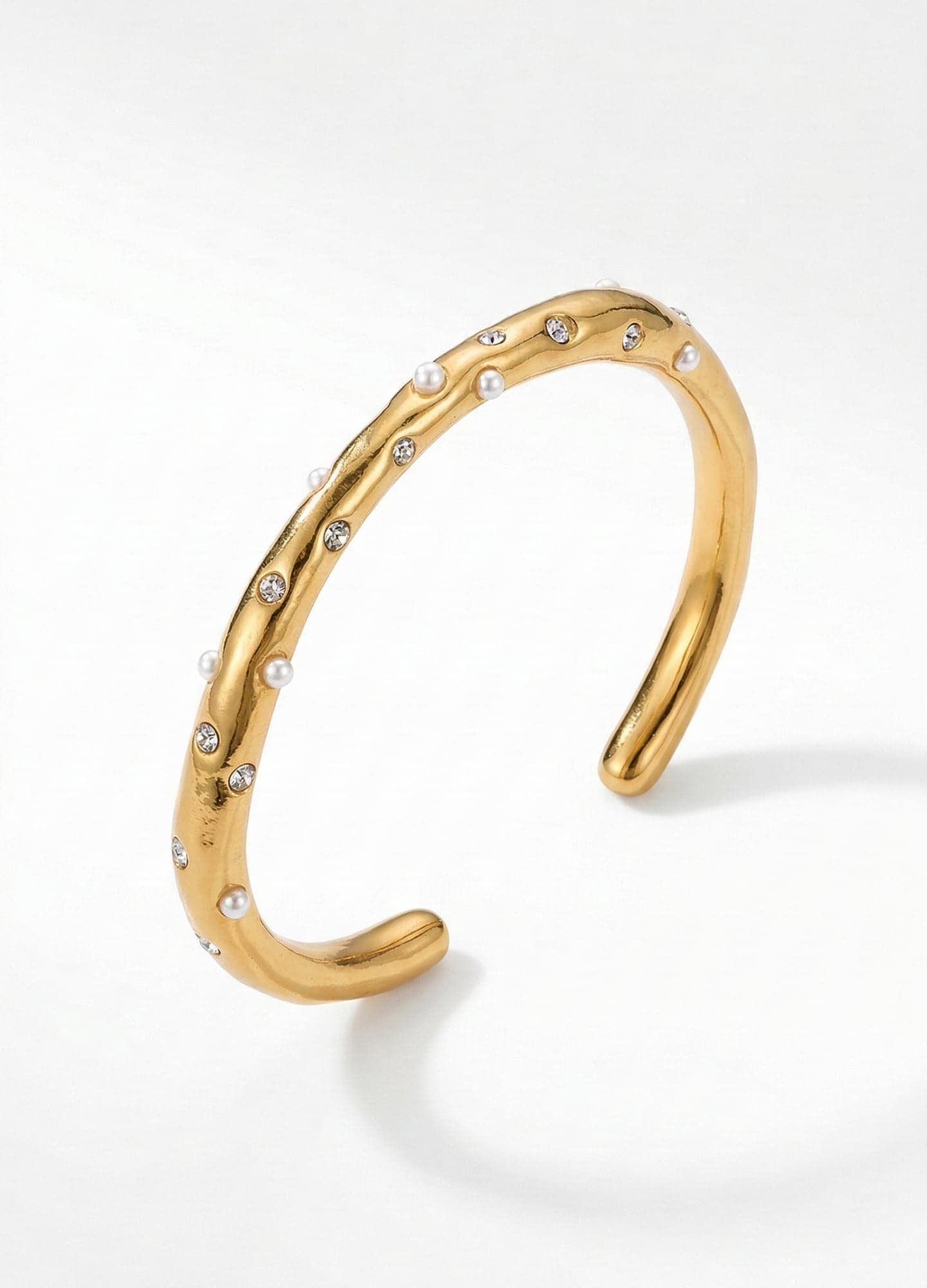 Gold-Plated Brass, Plastic Pearl, and Zircon Stone Bracelet