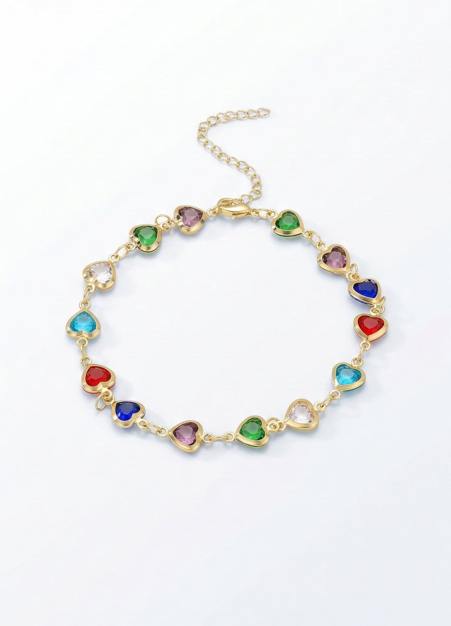 Gold-Plated Brass, Zircon Stone Heart Chain Anklet
