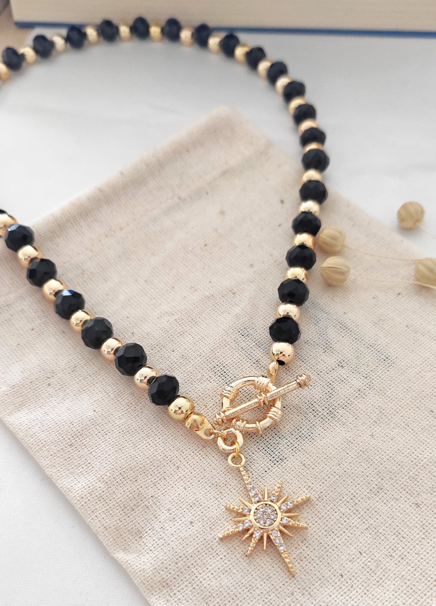 Gold Plated Brass Crystal Stone Detail and Zircon Stone Pole Star Dangle Necklace