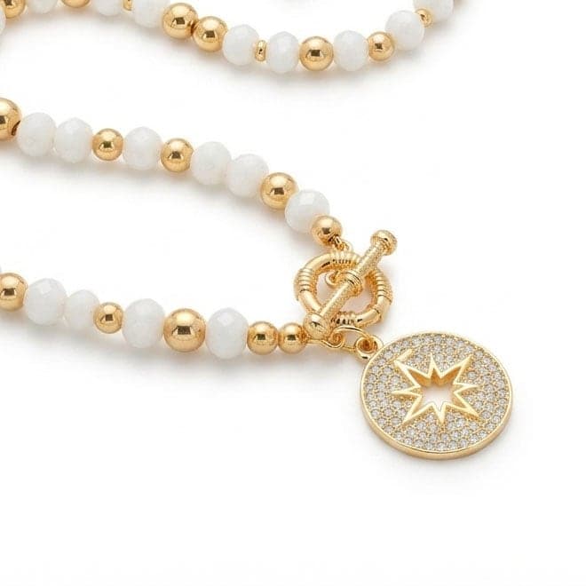 Gold Plated Brass Zircon Stone Pole Star Dangle Necklace
