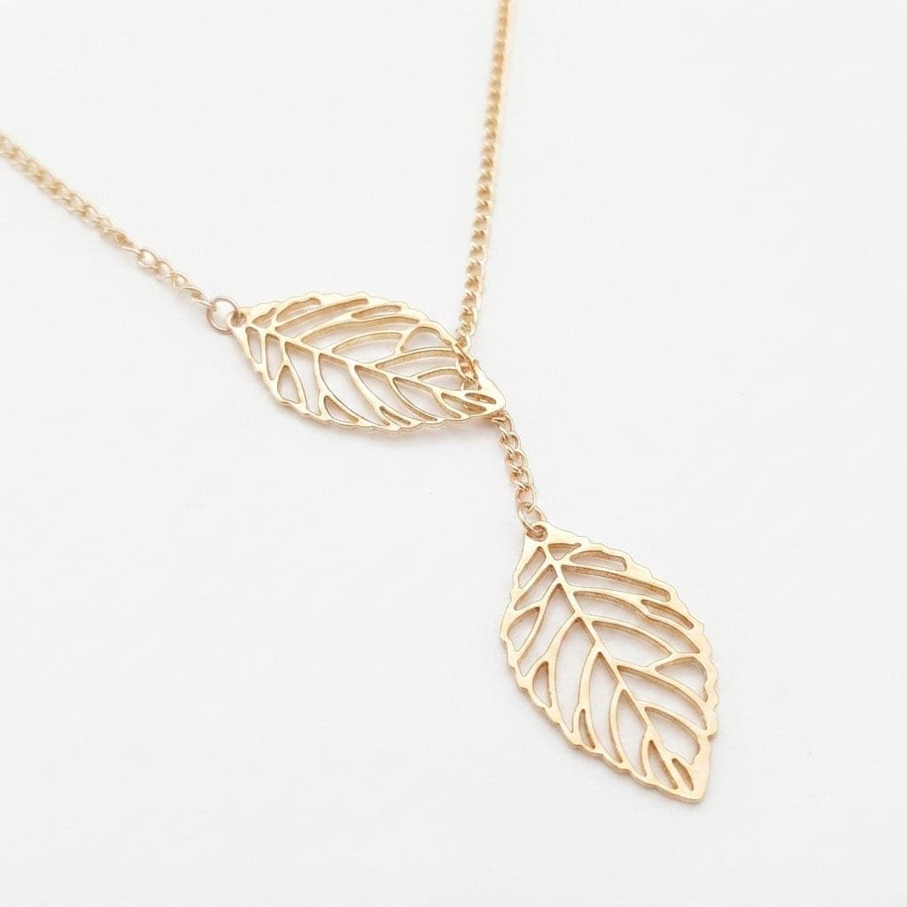 Gold Plated Brass, Laurel Leaf Dangle Necklace