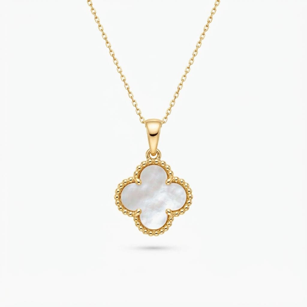 Gold Plated Brass Clover Pendant Necklace with Mother-of-Pearl Pearl