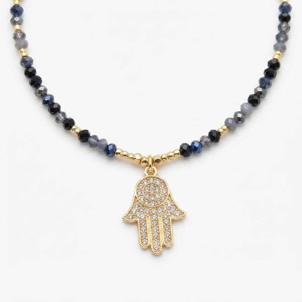 Gold Plated Zircon Stone Hand-Swinging Crystal Stone Necklace on Brass