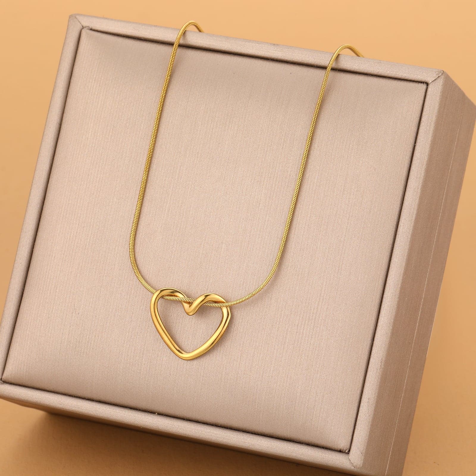 Gold Plated Heart Pendant Necklace on Brass