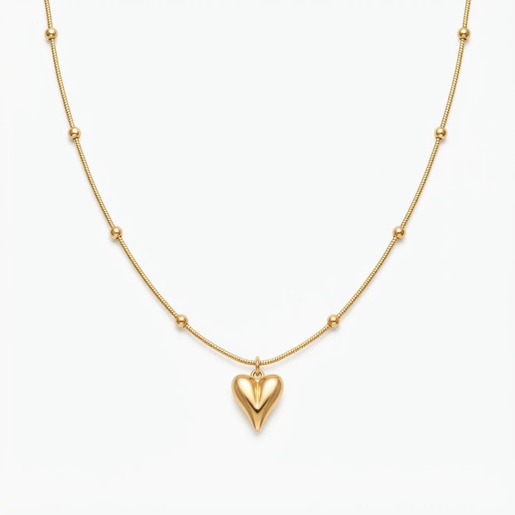 Gold Plated Italian Chain and Heart Pendant Steel Necklace