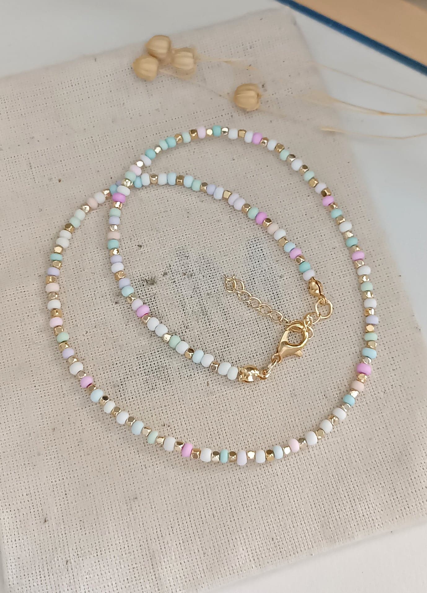 Gold Plated White Miyuki Necklace on Brass