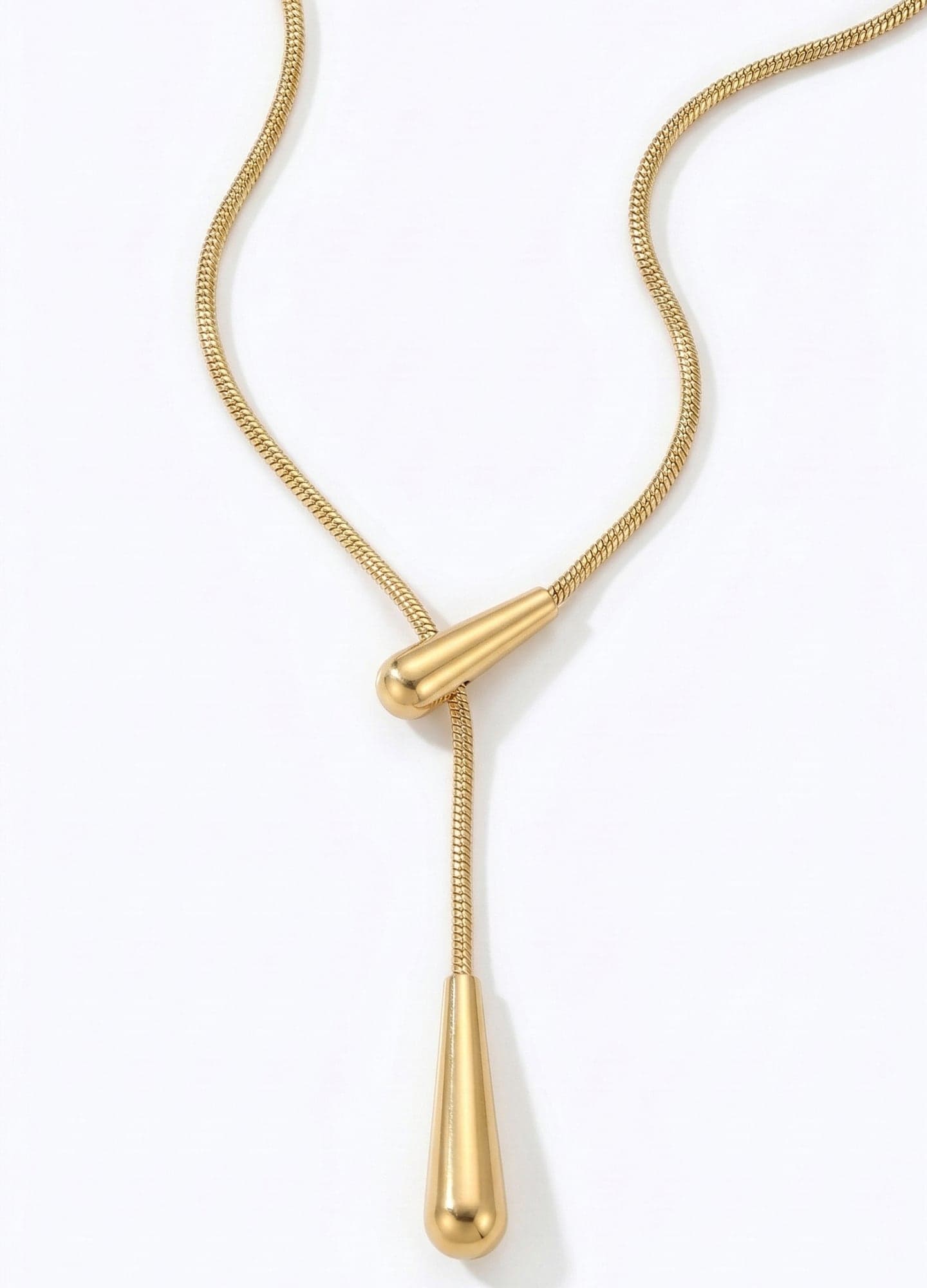 Gold Plated Brass Snake Chain Drop Piece Pendant Adjustable Necklace