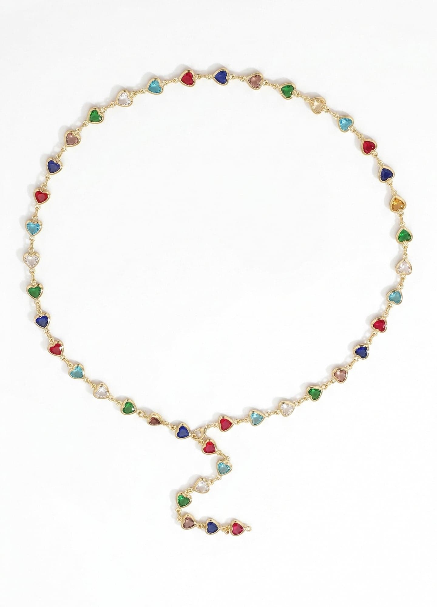 Gold-Plated Brass, Zircon Stone Heart Chain Necklace