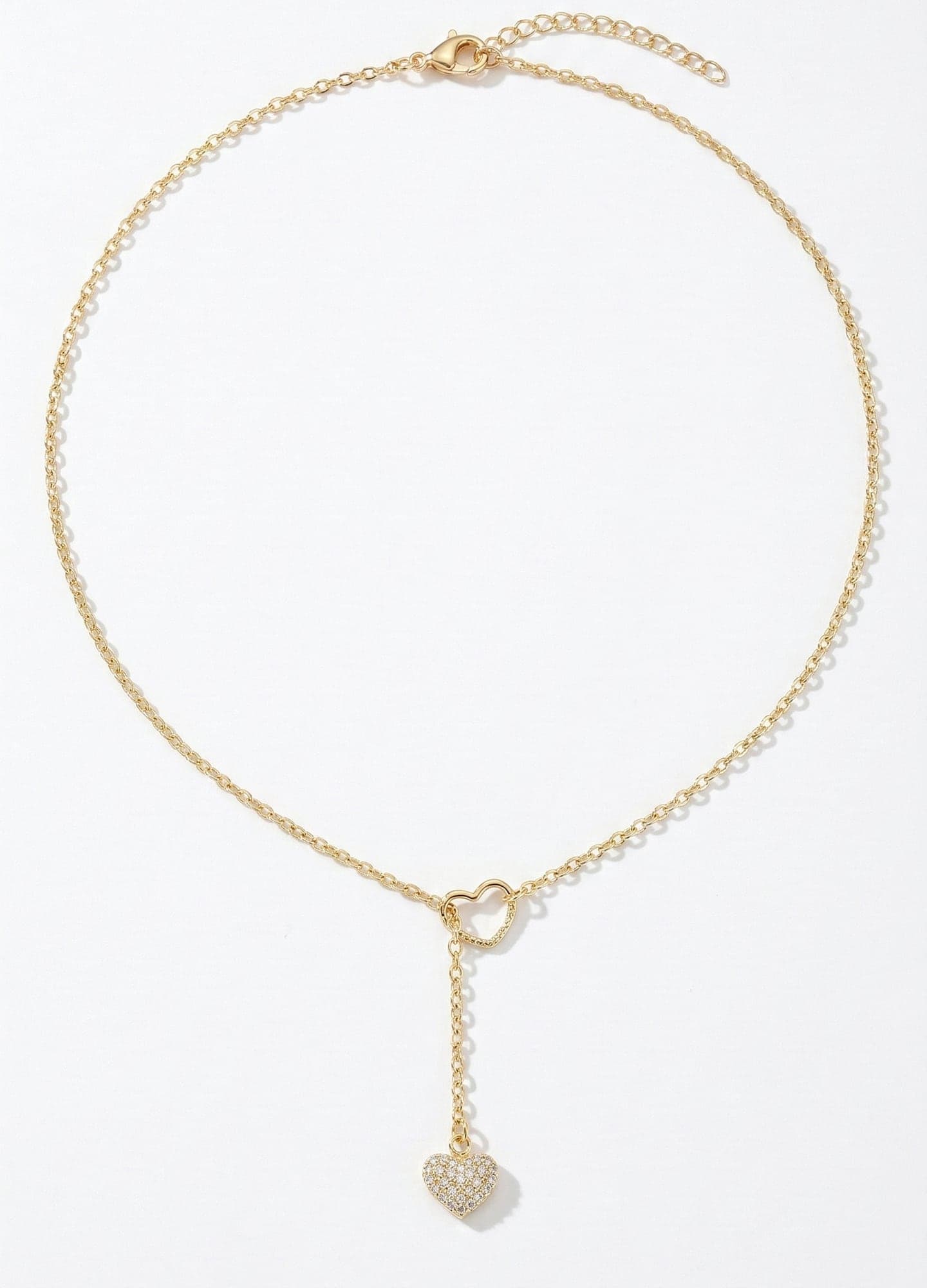 Gold-Plated Brass, Zircon Stone Heart Pendant Necklace
