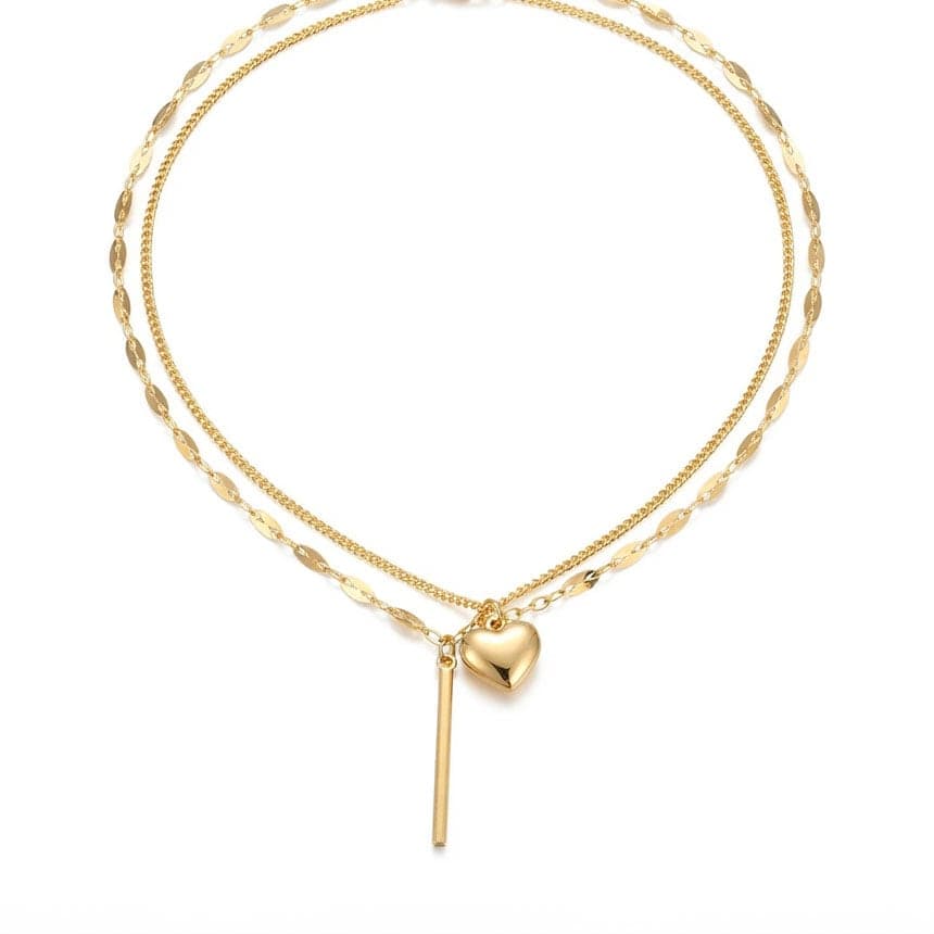 Gold-Plated Brass, Heart and Bar Rod Dangle Two-Chain Necklace
