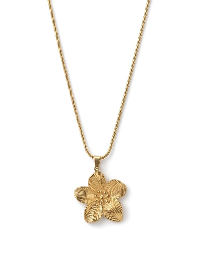 Gold-Plated Brass Leaf-Dangle Cobra Chain Necklace