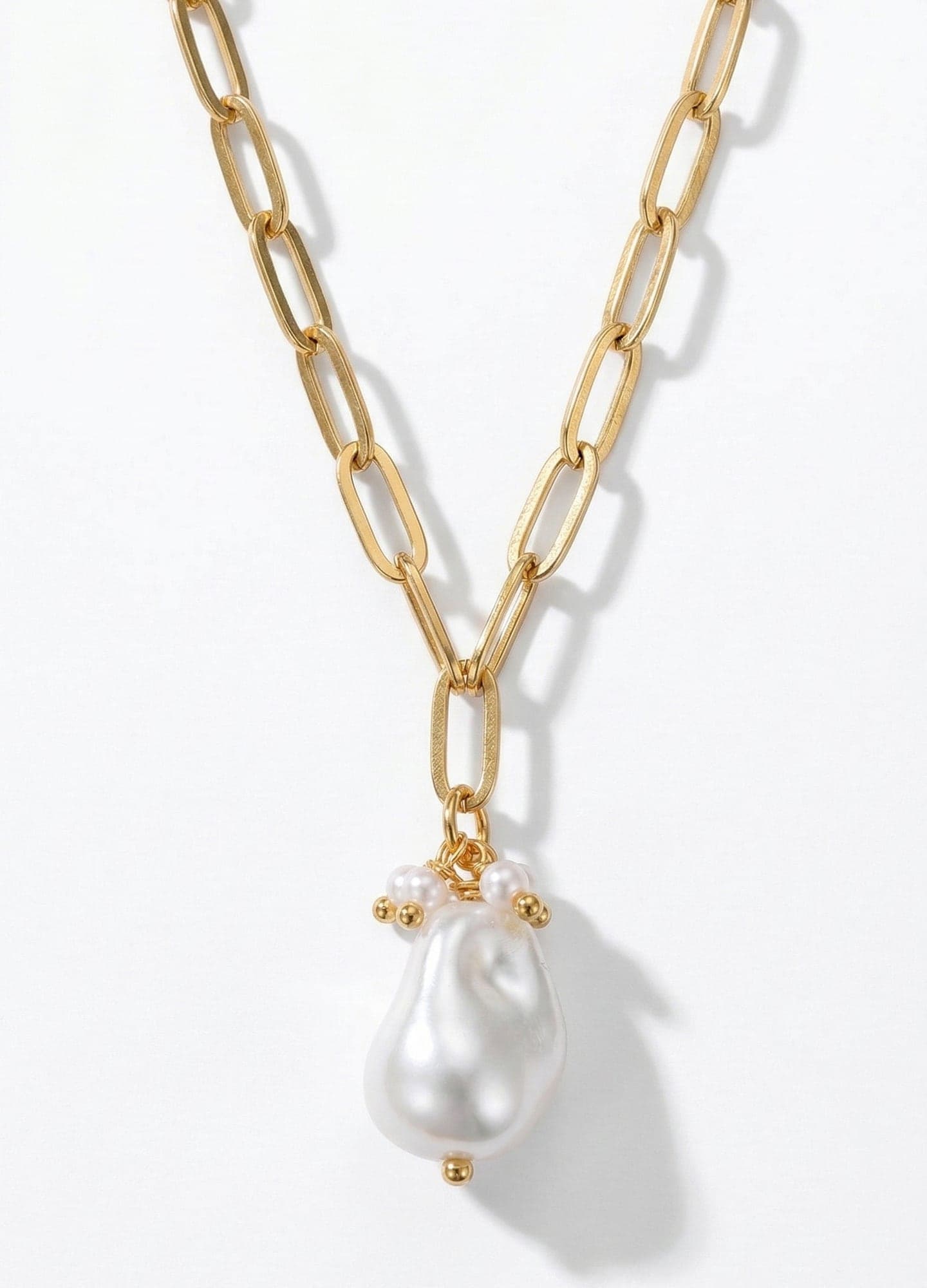 Gold-Plated Brass, Plastic Pearl Dangle Necklace