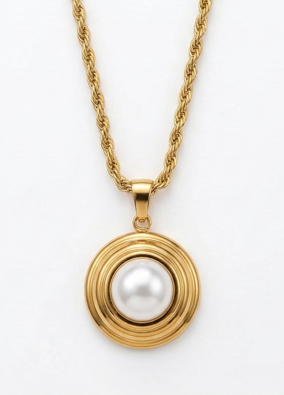 Gold-Plated Brass, Plastic Pearl Dangle Twisted Chain Necklace