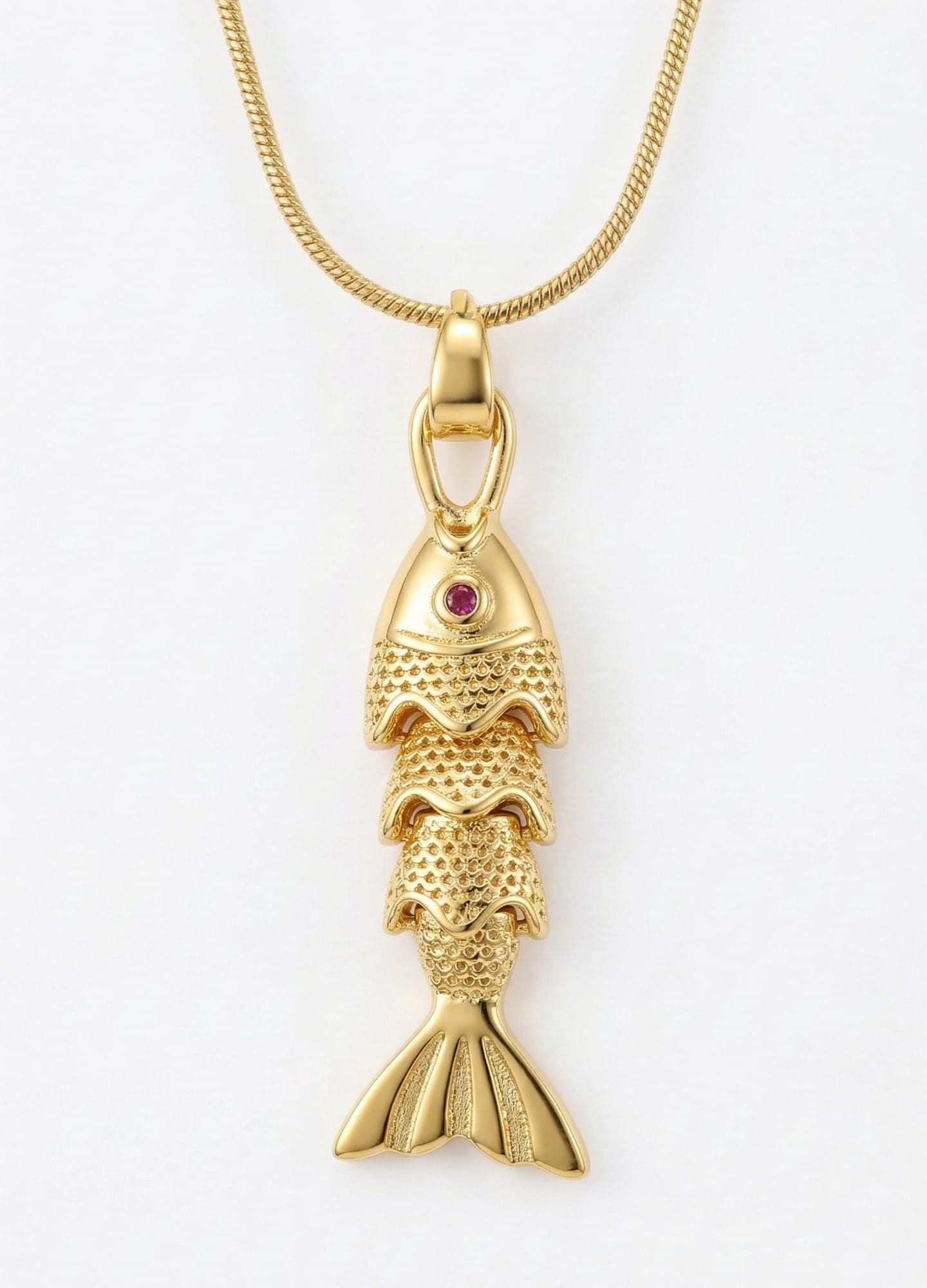 Gold-Plated Brass, Zircon Stone Fish Pendant Necklace
