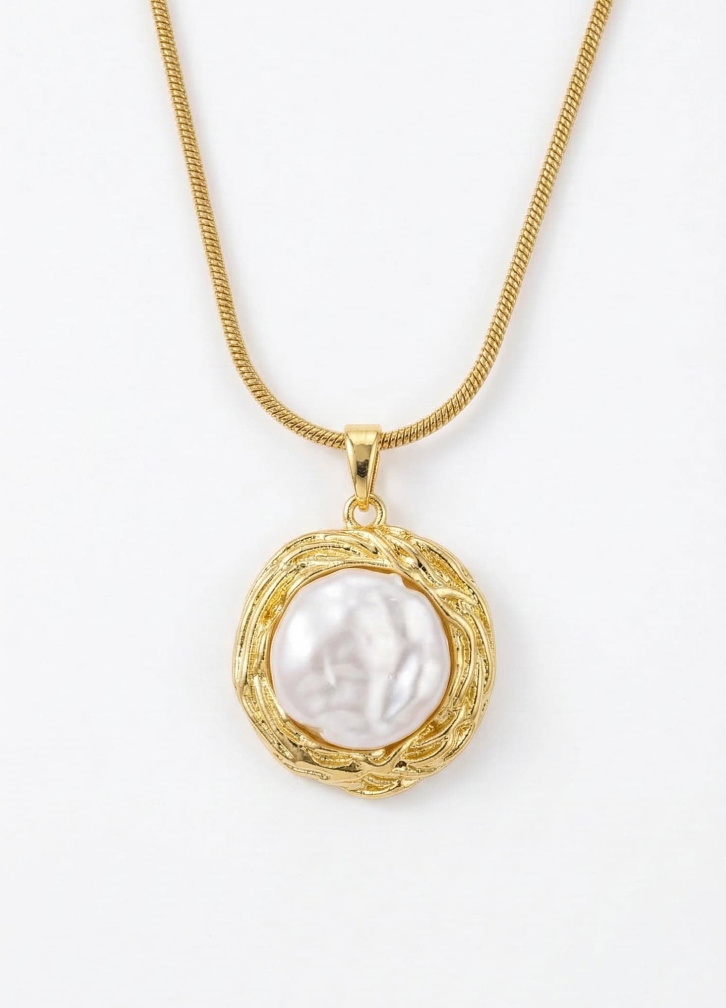 Gold-Plated Brass, Plastic Pearl Dangle Cobra Chain Necklace