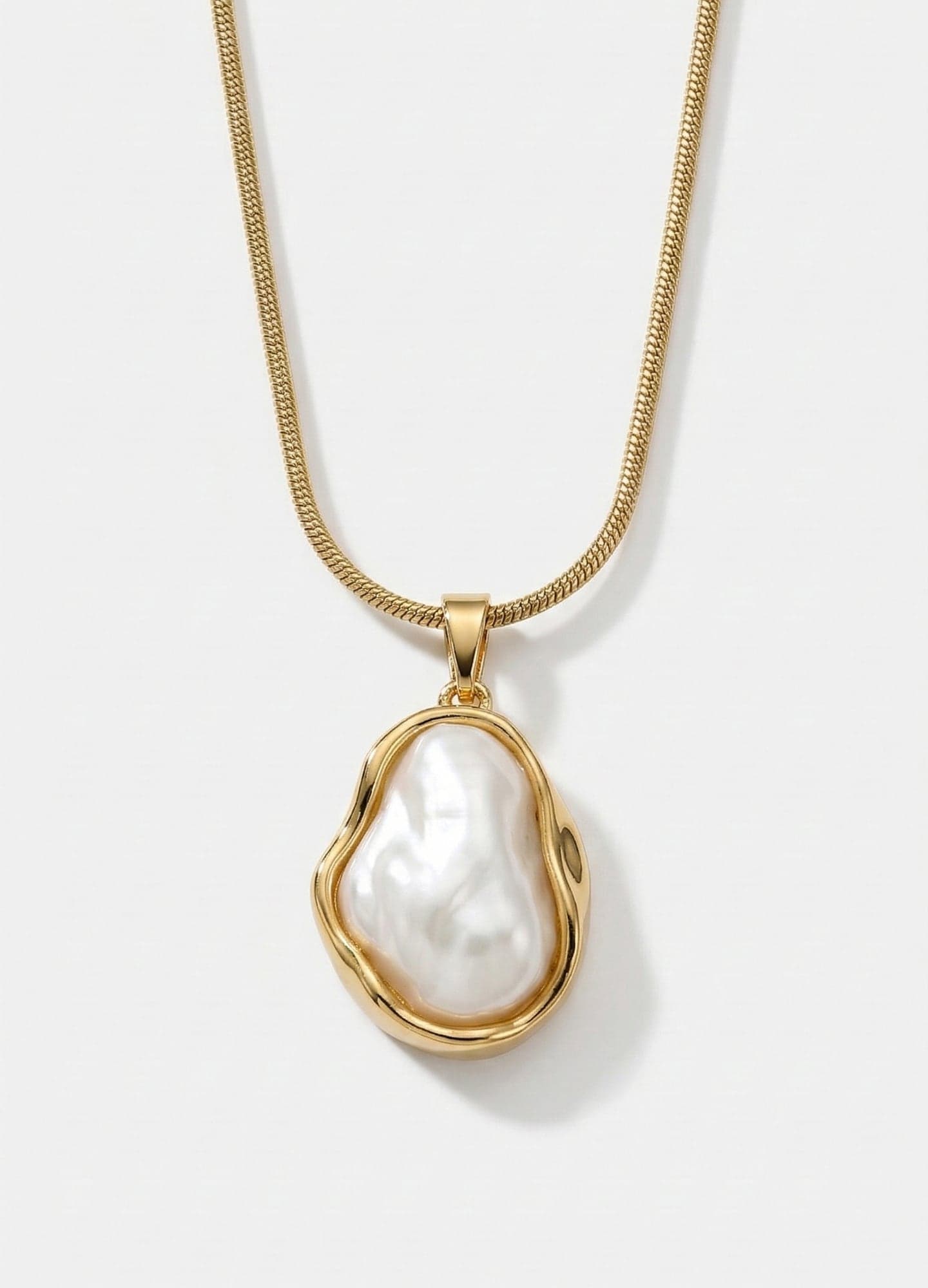 Gold-Plated Brass, Plastic Pearl Dangle Cobra Chain Necklace