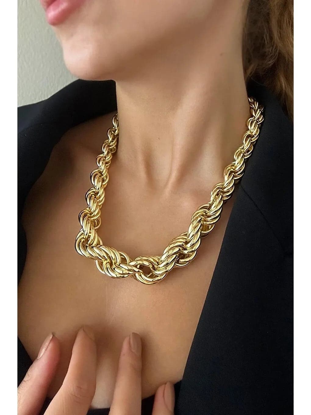 Gold-Plated Brass, Thick Twisted Chain Necklace