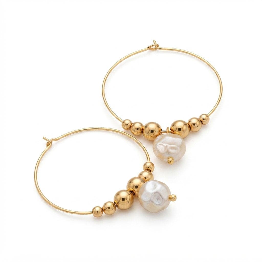 Gold Plated Brass Gold Ball and Plastic Bead Dangle Earrings