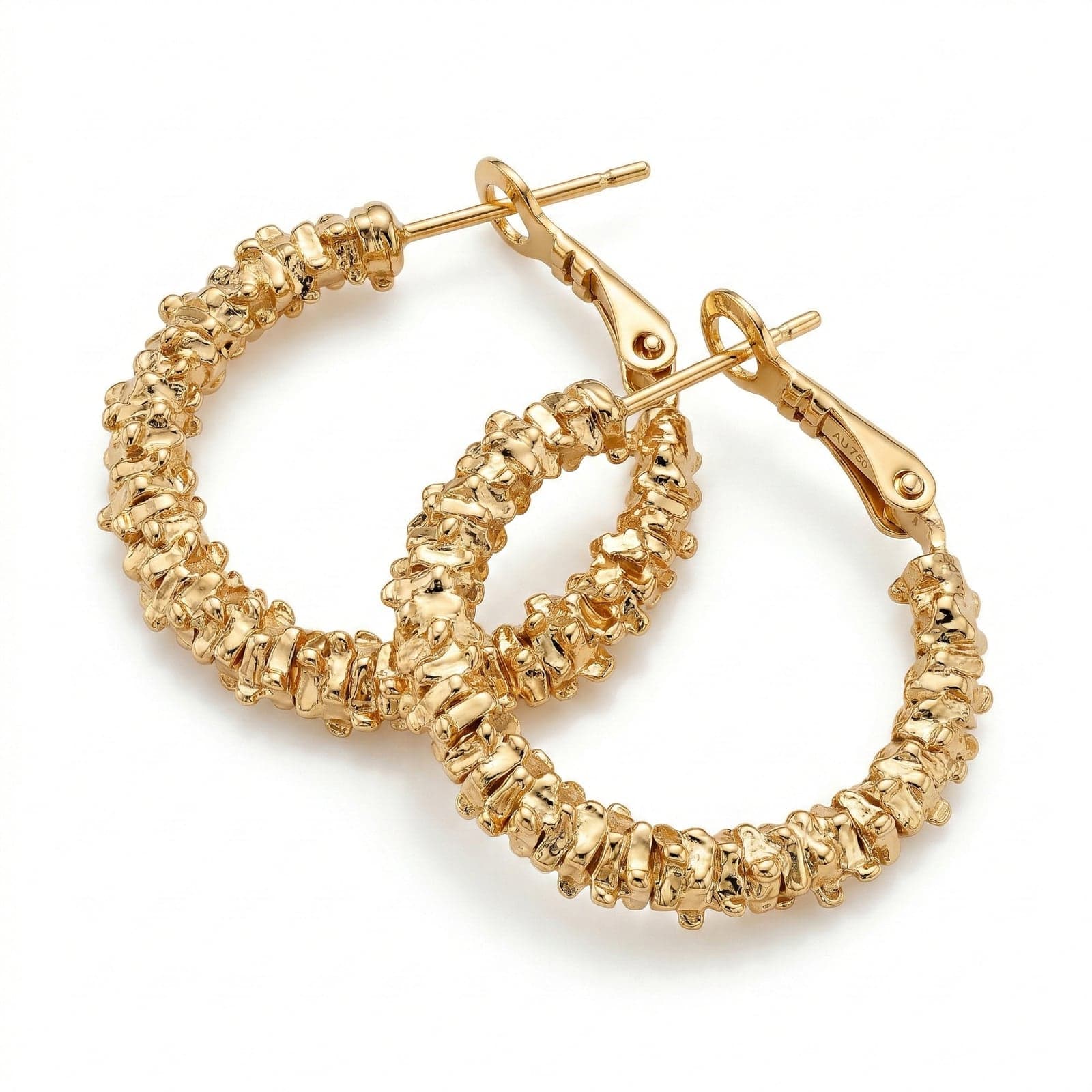 Gold Plated Brass Patterned Hoop Earrings